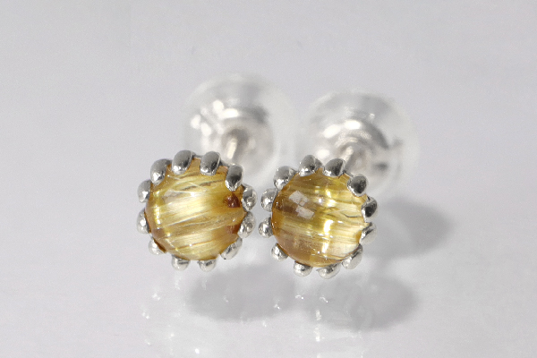 ピアス 希少石 ルチルクォーツ キャッツアイルチル K10 YG PG WG 太陽