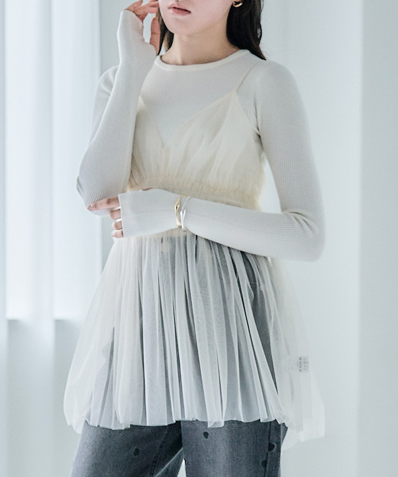 ビスチェ キャミソール チュールレース トップス 重ね着 レイヤード