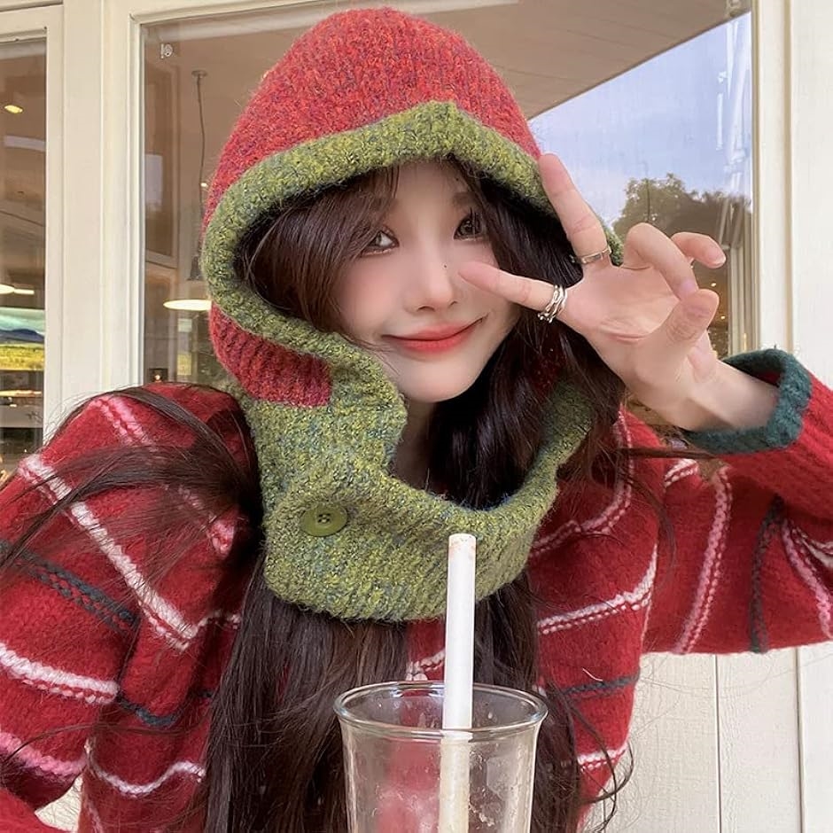 バラクラバ ニット レディース おしゃれ かわいい MDM( ワインレッド