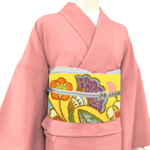 帯屋捨松 八寸名古屋帯 正絹 仕立て付き 黄色 紬帯 モダンロマン文