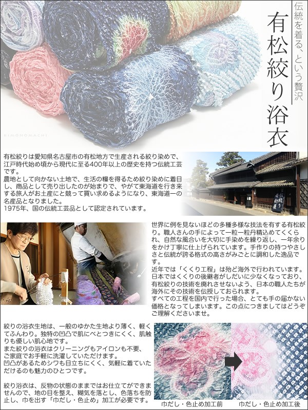 伝統工芸品 有松絞り 絞り浴衣反物「嵐絞り 鉄紺×グレー」有松・鳴海絞