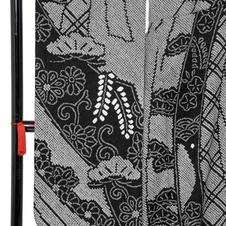 未仕立て 振袖 22点セット「総絞り 黒 熨斗に藤」仮絵羽 振り袖 正絹