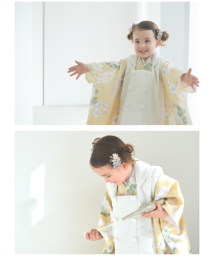 七五三 着物 3歳 被布セット 女の子 KOHARU クリームの着物 白の被布