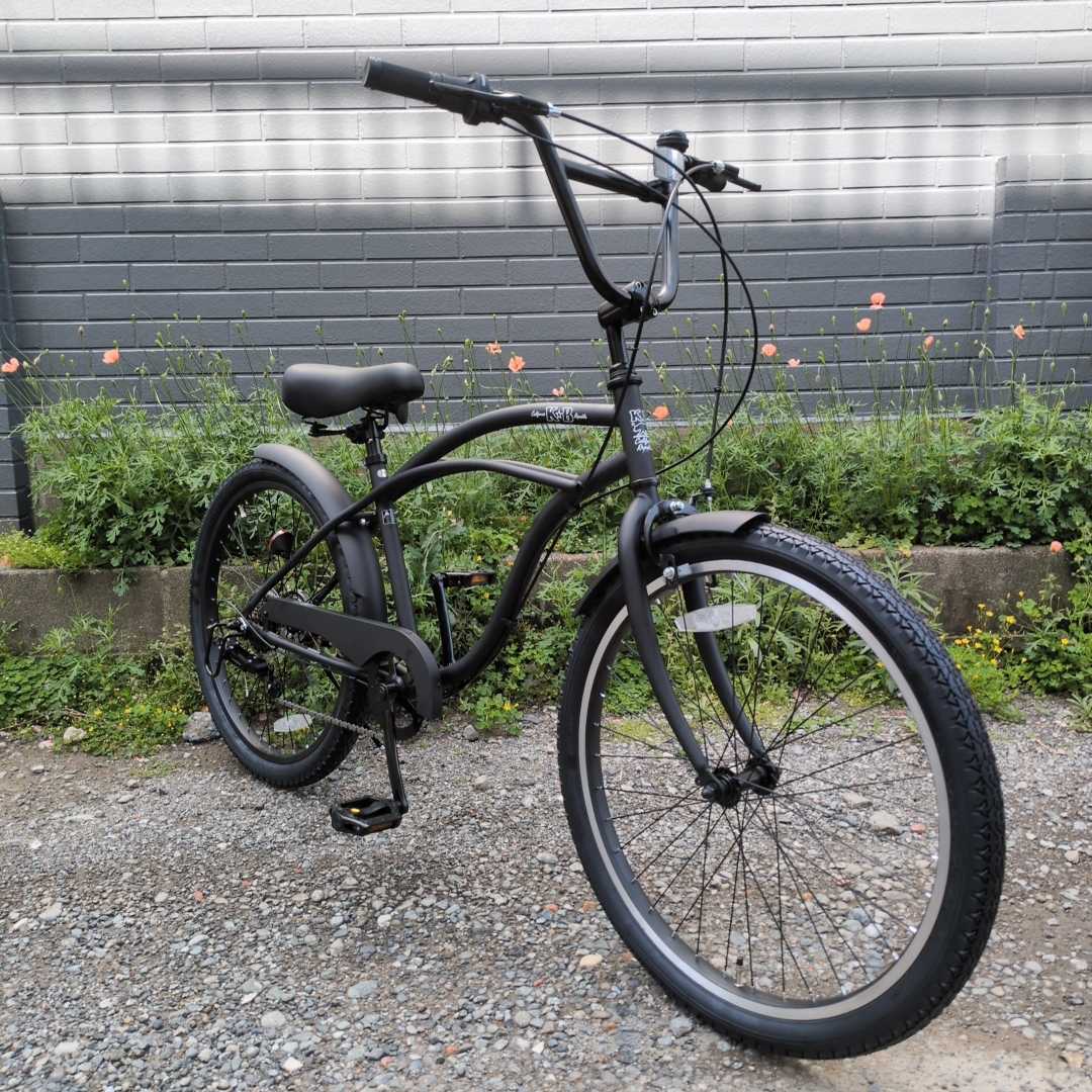 自転車 24KB-6SPEED マットブラック レインボー ビーチクルーザー 24