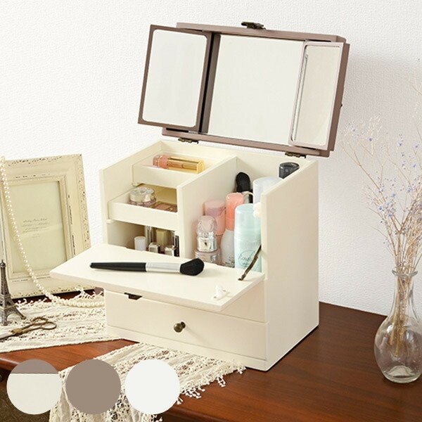 HAGiHARA（萩原） コスメボックス 三面鏡 アンティーク調 収納 大容量