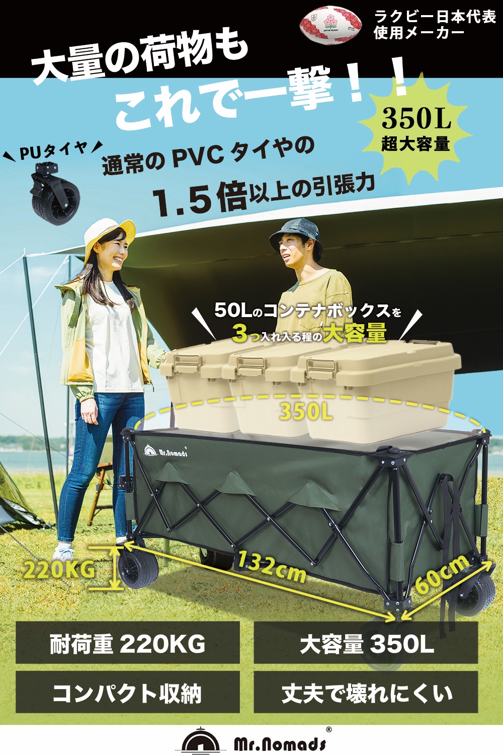 Mr.Nomads キャリーワゴン キャリーカート 4輪 自立収納 コンパクト