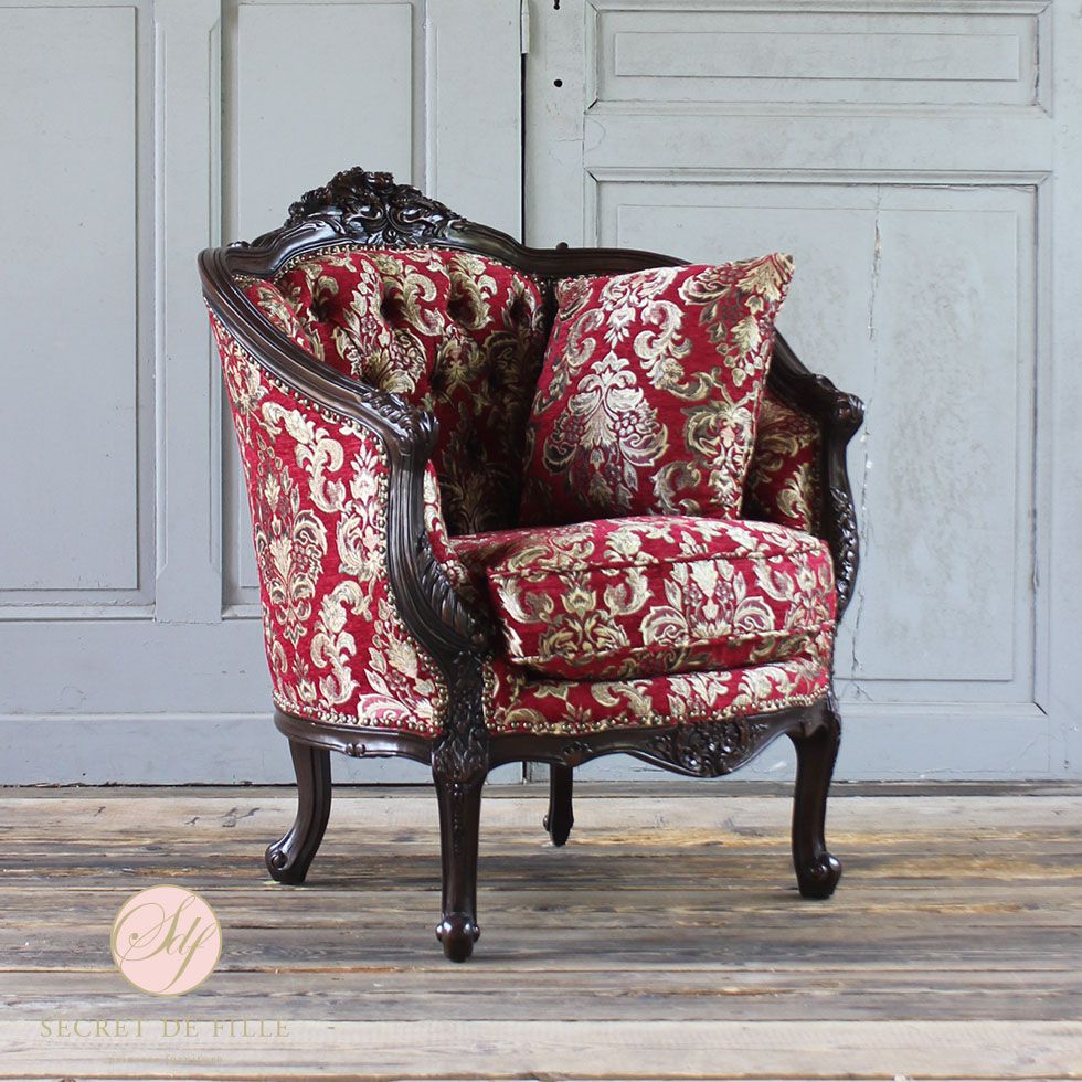 イタリアン ソファ 1人掛け アンティーク ロココ 姫系 猫脚 PUレザー