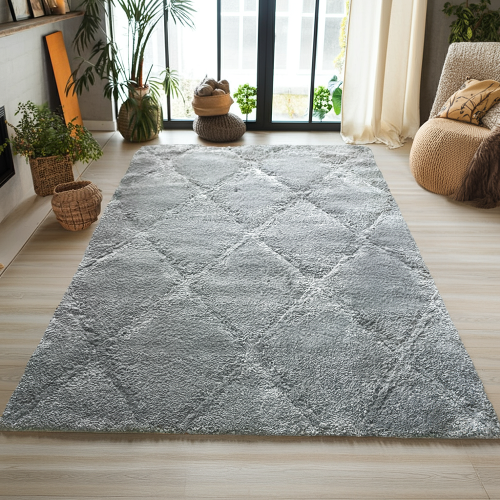 ラグ おしゃれ 4畳 200×290cm 無地 グレー アイボリー アーガイル柄