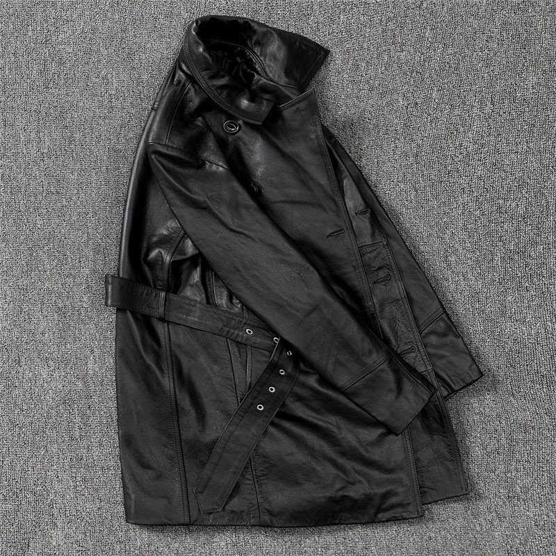 レザーコート 本革 トレンチコート 本革コート ダブルボタン ミドル丈
