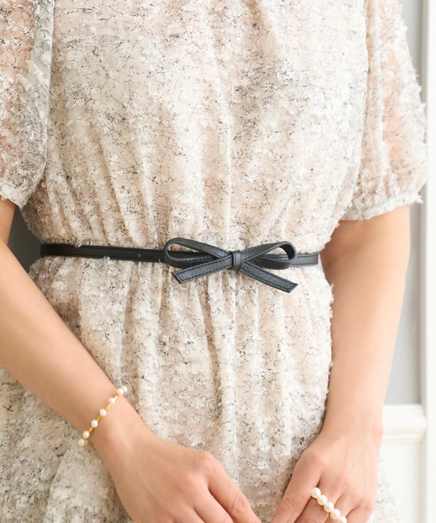 レザー リボンモチーフ 細 ベルト Prima Scherrer 全2色｜psc975-0974