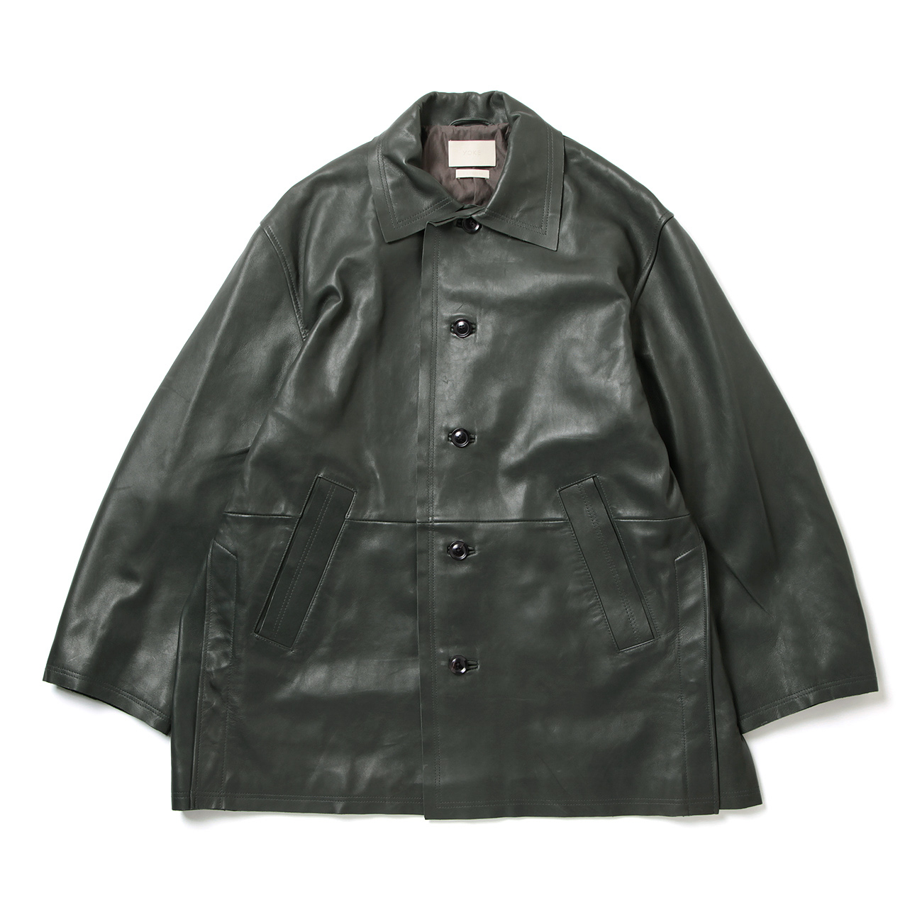 YOKE / ヨーク | CUT-OFF LEATHER CAR COAT - Deep Green | 通販