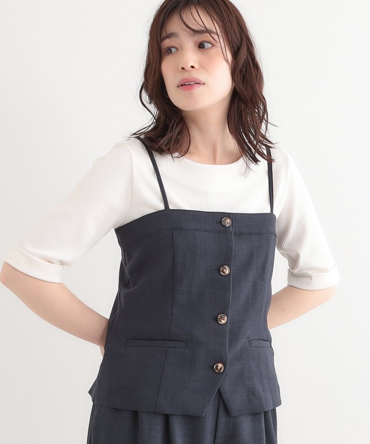 セットアップ可】コーデが華やぐ 大人の麻調キャミビスチェ（ベスト