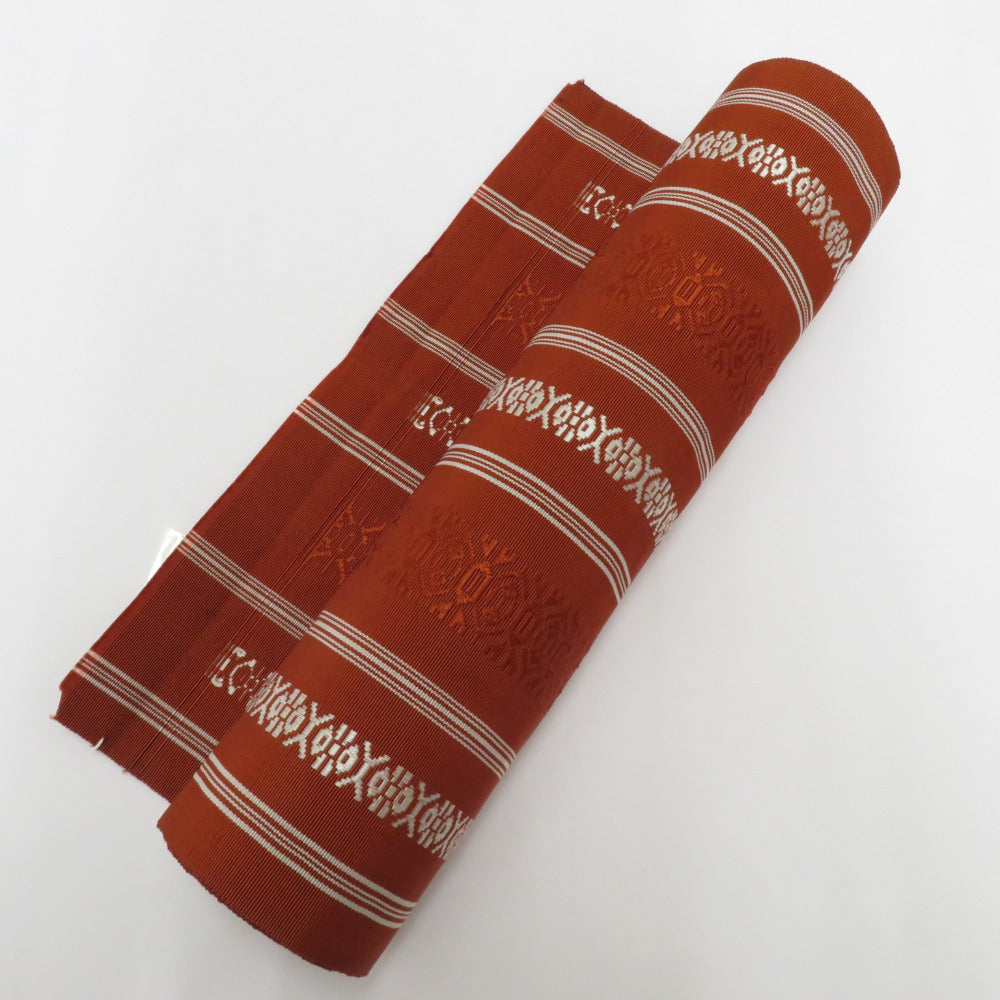名古屋帯 反物 正絹 帯地 献上柄 レンガ色×白色 生地 和柄 未仕立て品
