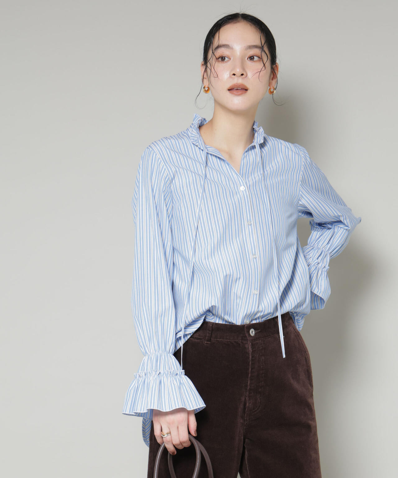 ストライプ フリル シャツ