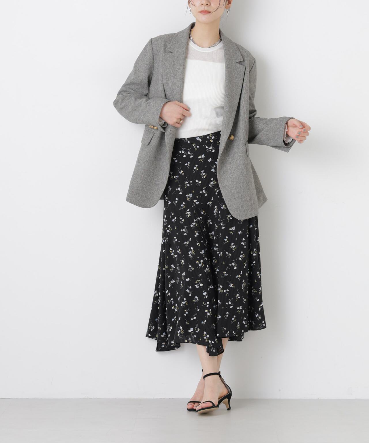 フラワー プリント イレヘム タックフレア スカート ( セットアップ 可)