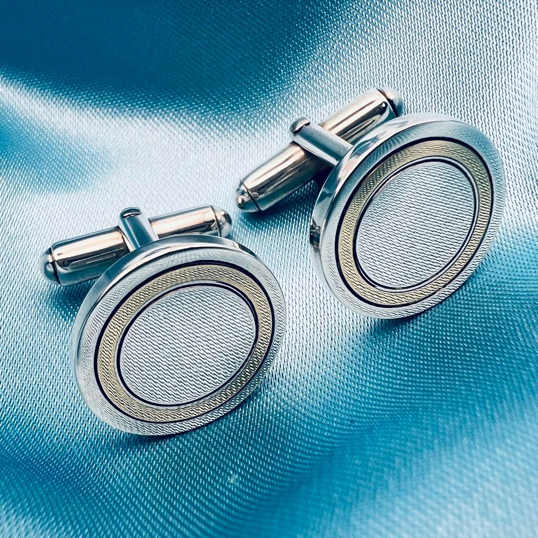 美品　ティファニー　シルバー　18K コンビ　カフス　カフリンクス　ラウンド 美品 ティファニー シルバー 18K コンビ カフス カフリンクス ラウンド