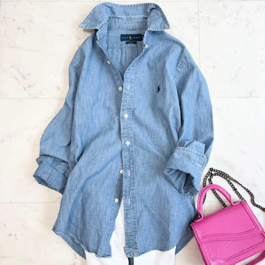 美品 ラルフローレン デニムシャツ ボタンダウン ダンガリー XS RALPH LAUREN デニムボタンダウンシャツ | CUSTOM FEVER