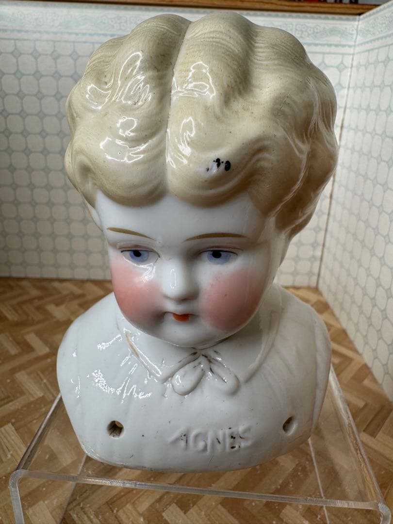 フ*送様 ドイツ　チャイナヘッド　ドール　アグネス 小さなチャイナヘッドドール ドイツ（割れ補修あり） | doll antiquus