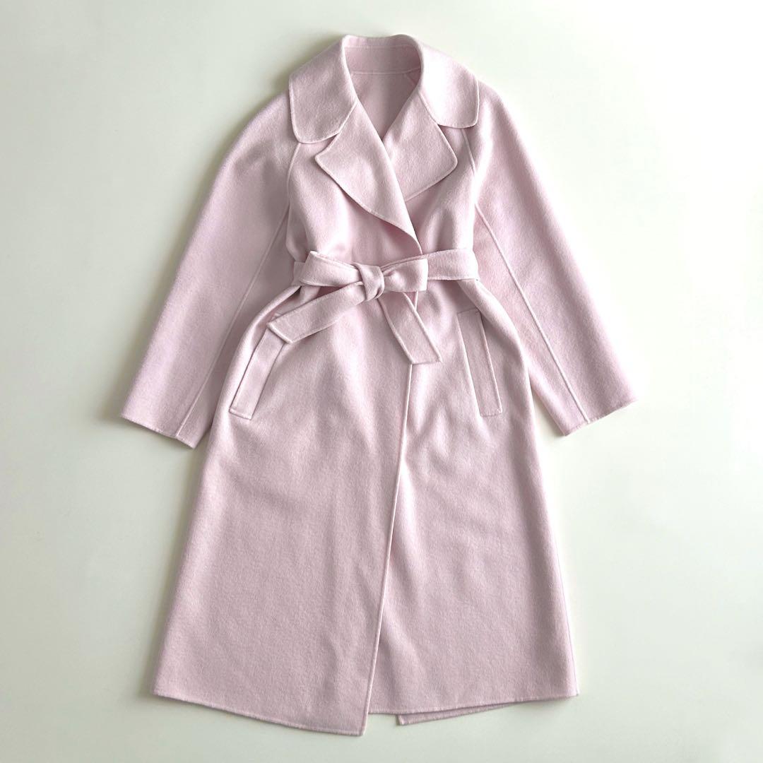 現行タグ✨ANAYI ダブルフェイス リバーコート ウール ベルト ピンク 36 受注商品】ウールダブルフェイスFOXベルト付コート