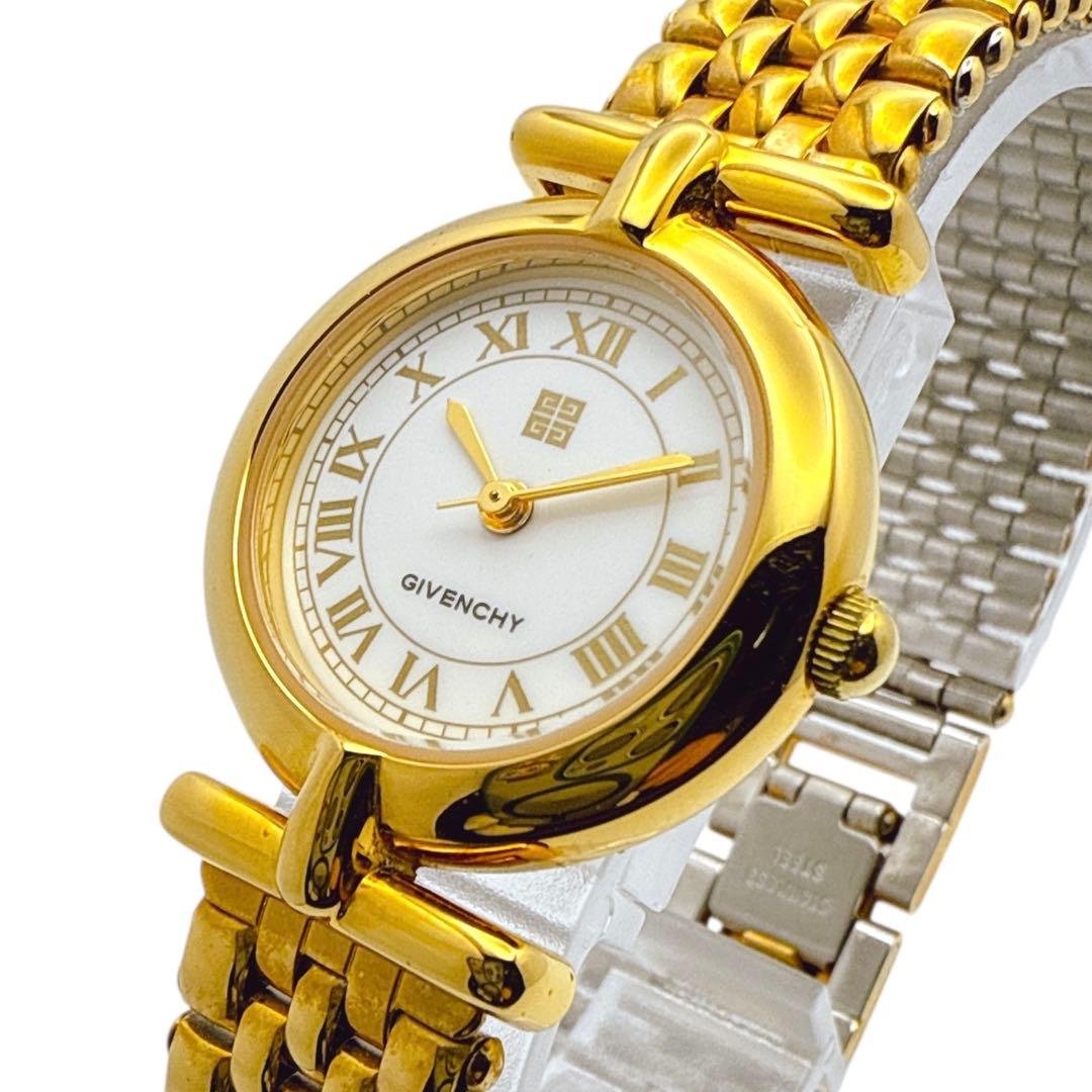 新品電池★ジバンシー 4Gロゴ クォーツ 腕時計 ゴールド アラビア数字 箱付属 美品・電池交換済】GIVENCHY ジバンシィ ゴールド スクエア腕時計