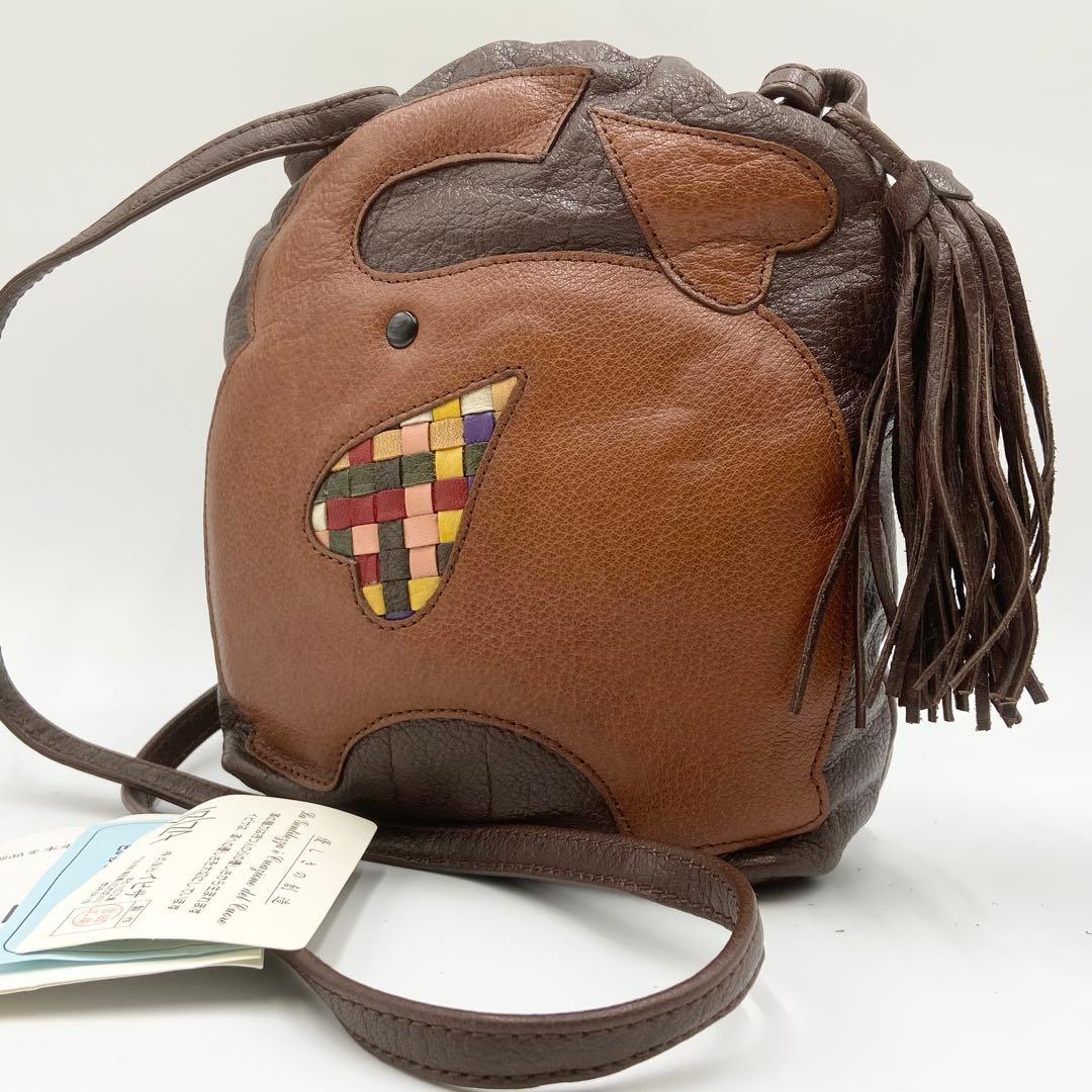 新品未使用　IBIZA イビサ　ゾウ　ショルダーバッグ　バッファローレザー　茶 未使用 IBIZA イビサ レザー ショルダーバッグ ブラウン 花 薔薇