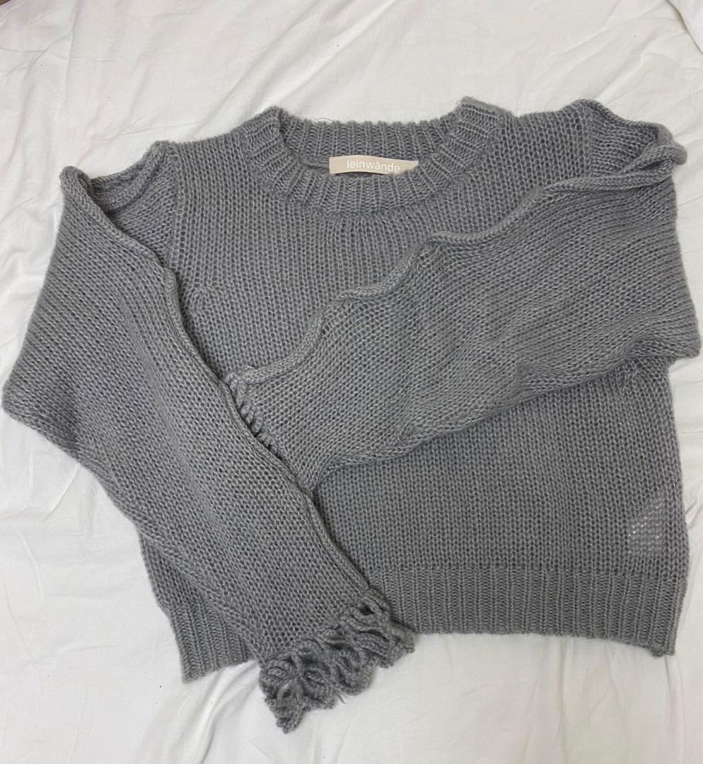 Leinwande ニットセーター グレー 長袖 leinwande（ラインヴァンド）の「Patchwork Asymmetry Top（ニット