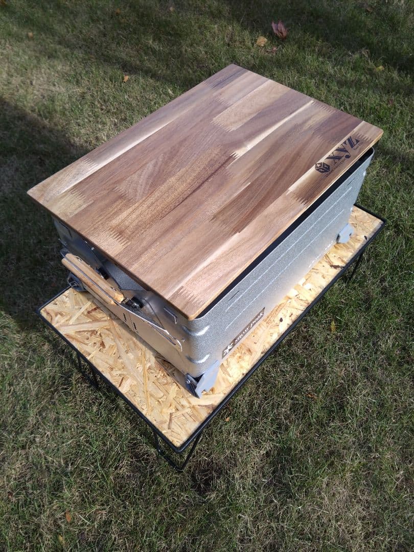 スノーピーク　シェルフコンテナ25用　スライド天板　ハンドメイド品　② シェルフコンテナ 25タイプ専用 スライド式天板<木目調ダマスク柄：川