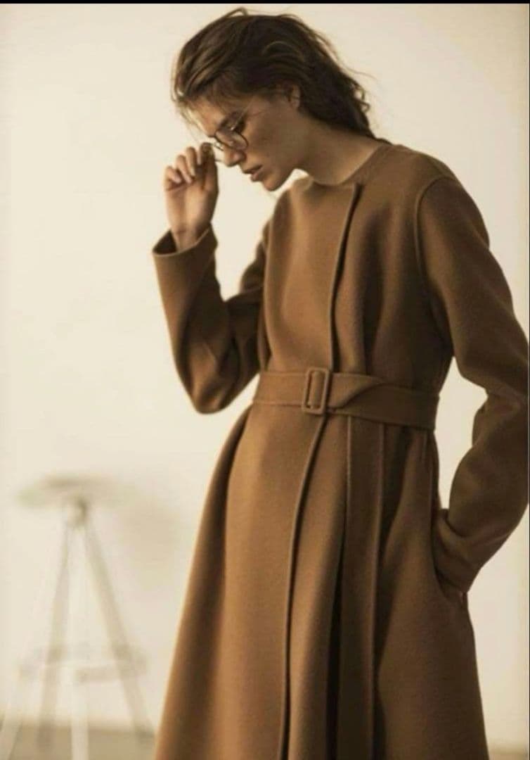 8万✨セオリー カシミヤ混 ノーカラーダブルフェイスロングコート