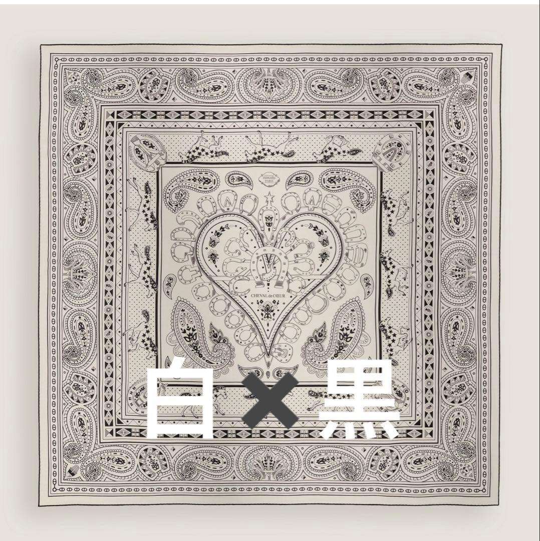 新品・2025AW　エルメス　カシシル140　シュヴァルドゥクールバンダナ　白黒 新品・2025AW エルメス カシシル140 シュヴァルドゥクールバンダナ