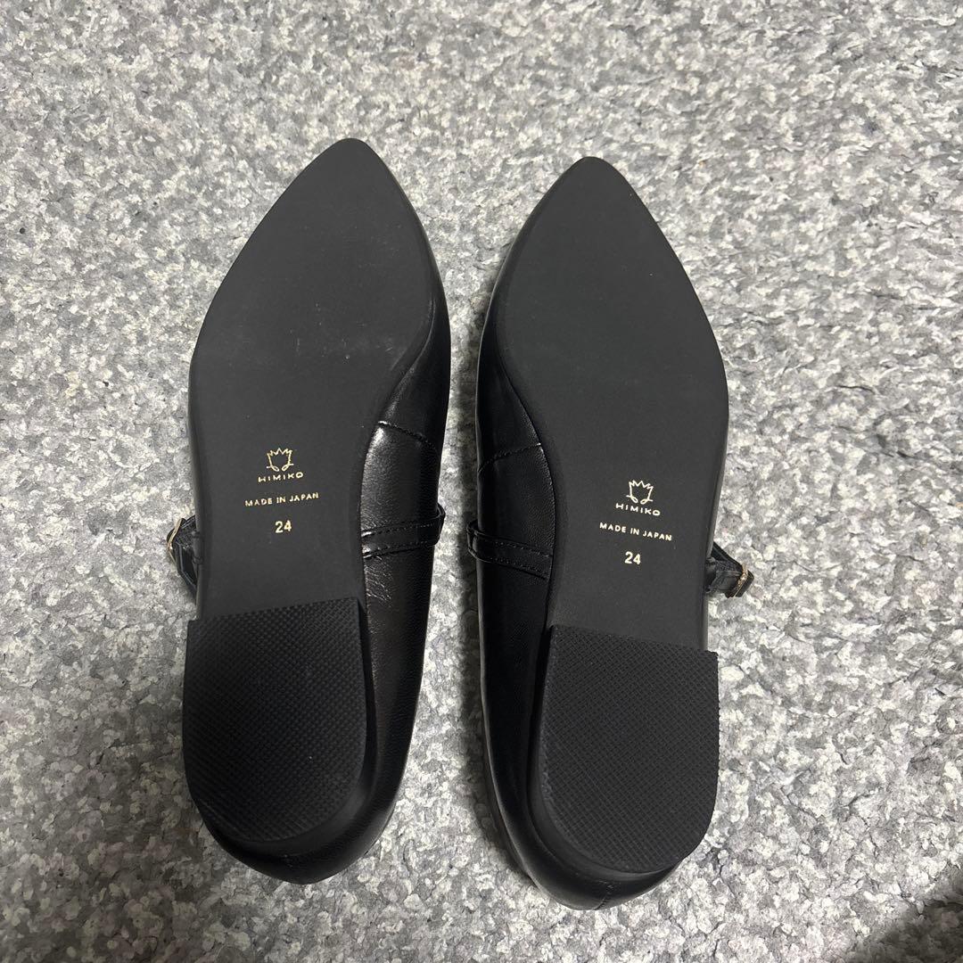 【試着のみ】HIMIKO メリージェーンフラットパンプス ブラック 24.0cm