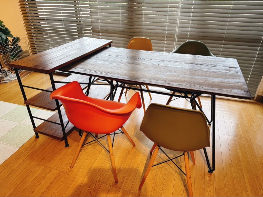 【引取り優先】木製ダイニングテーブル 椅子 シェルフセット売り ダイニングテーブルセット 4人掛け 5点セット 北欧 150 ダイニング