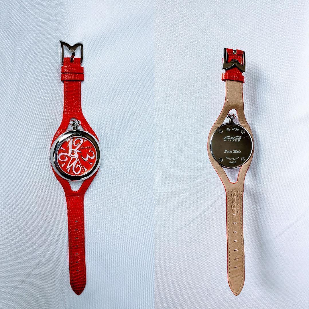 美品 ガガミラノ レディース腕時計フラット42 6070赤レッド箱付き