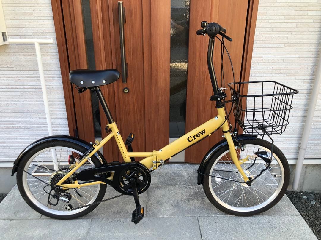 Crew 折り畳み自転車　ギア　ライト　鍵　前バスケット付き　20インチ 折りたたみ自転車 20インチ カゴ付き シマノ 6段変速 フロントライト
