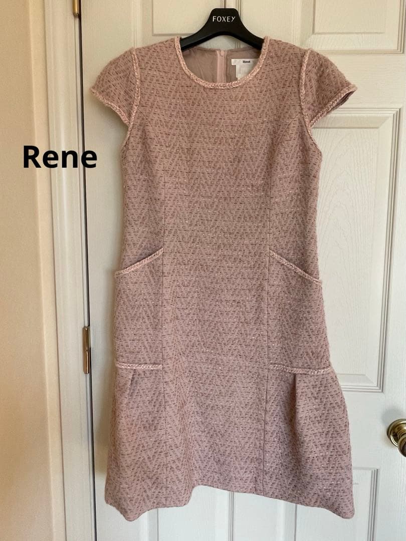 René ピンク ひざ丈ワンピース 38 お値下げ ピンク ニットワンピース リブニット 膝丈ワンピース ピンク