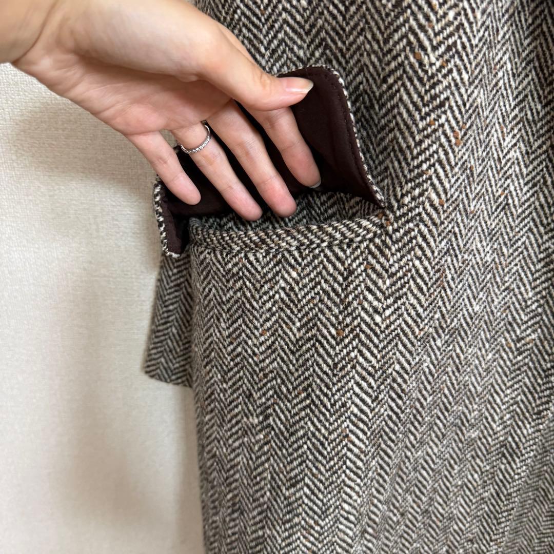 極美品☆マディソンブルー☆ヘリンボーン☆ツイード生地☆ガウンコート