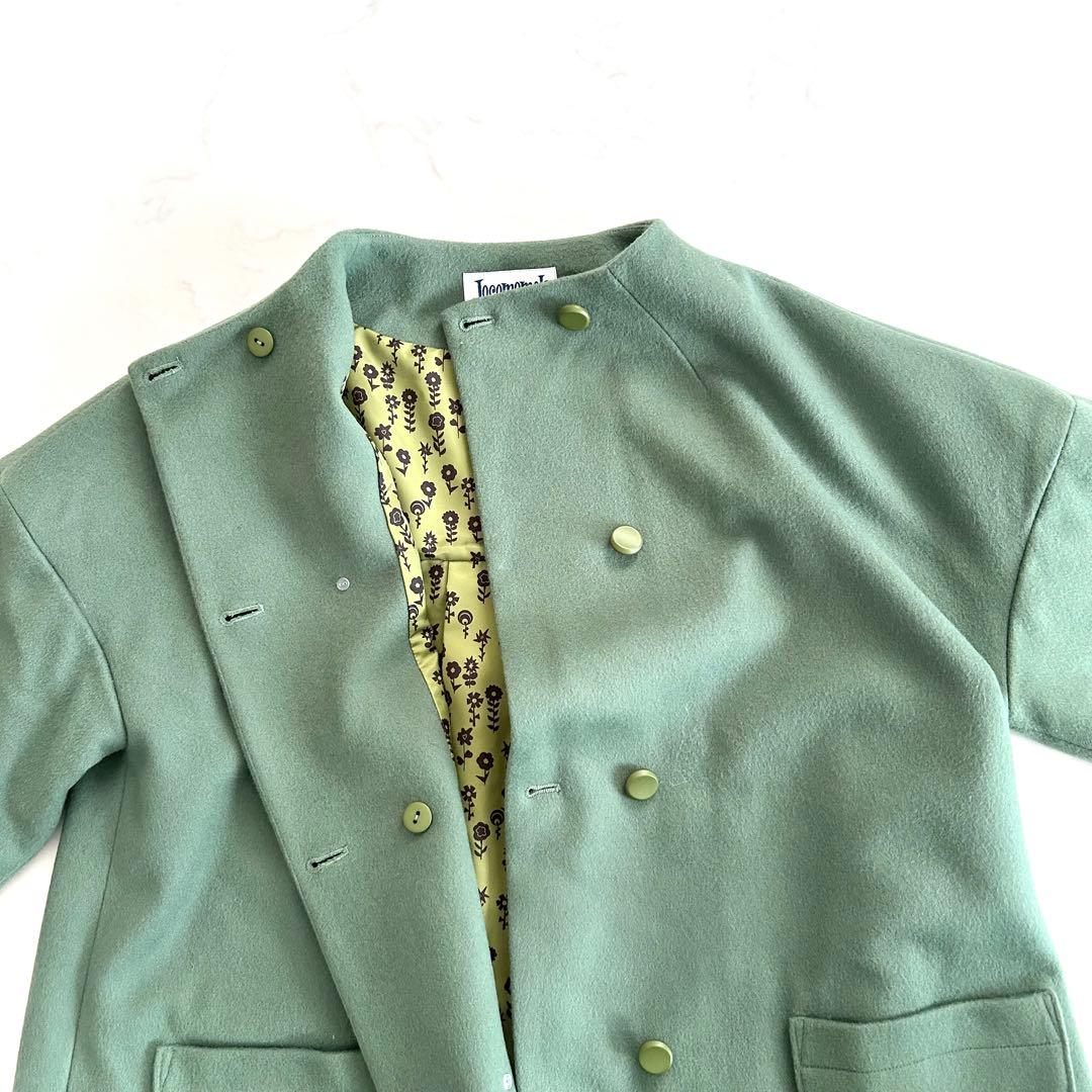 美品 ホコモモラ ウールノーカラーコート 緑 グリーン 大きいサイズ 42