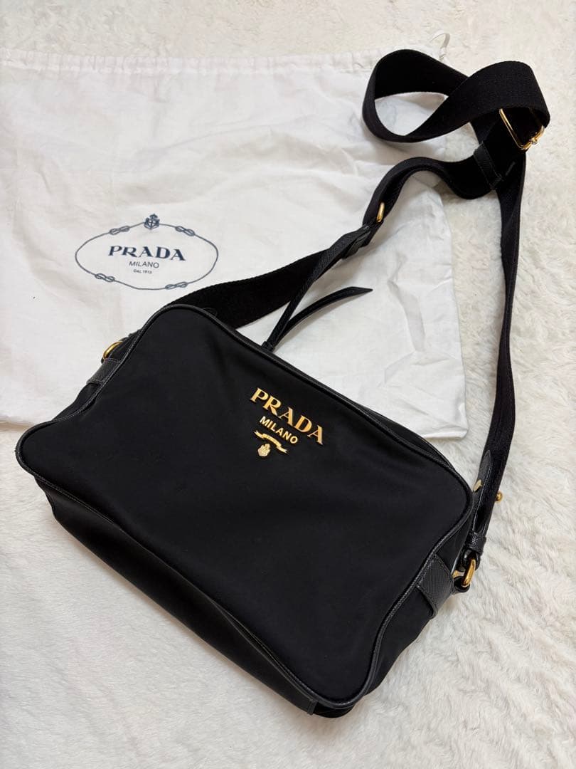 【袋付き】♡PRADA♡ナイロン　ショルダーバッグ　ブラック　正規品 プラダ PRADA ショルダーバッグ リナイロン サフィアーノレザー