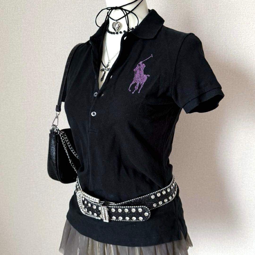 Y2K 00s ラルフローレン ビッグポニー ポロシャツ黒 美品ラインストーン Y2K 00s ラルフローレン ビッグポニー ポロシャツ黒 美品ライン