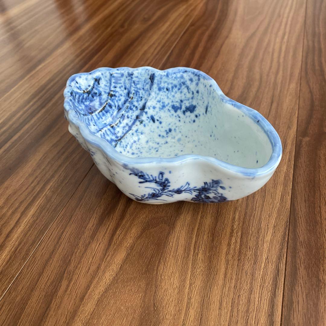 極上作　九谷焼　須田菁華　吹墨染付　貝型　向付　小鉢　一客 楽天市場】九谷焼：染付双耳向付・須田菁華・五客一組[木箱付]《小鉢