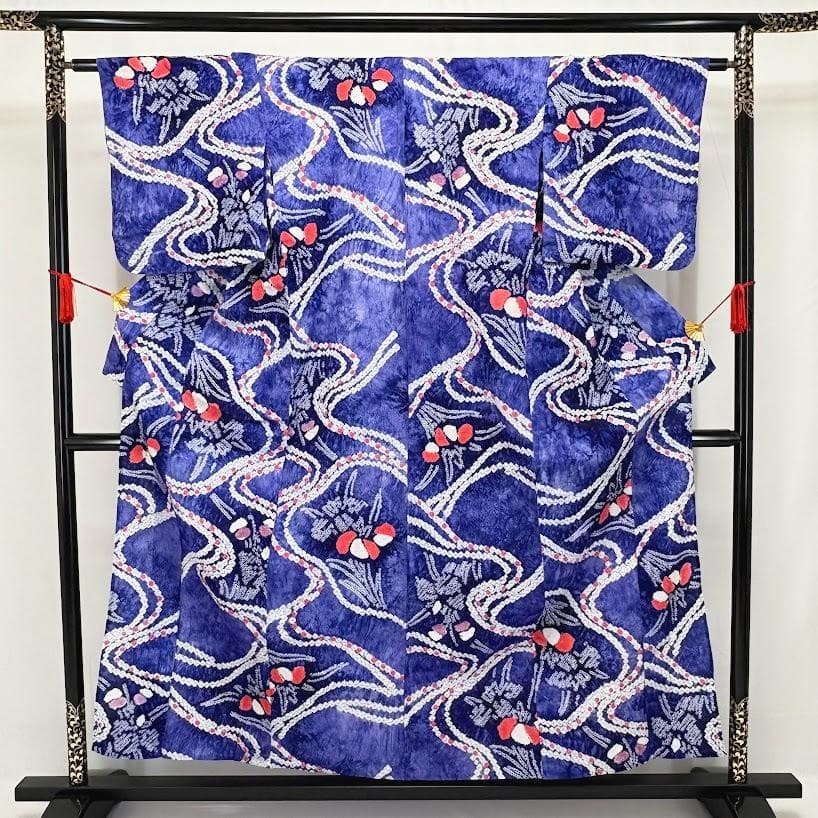 ゆりのはな　絞り浴衣　有松鳴海絞り　総絞り　浴衣　群青色系　綿　絞り　H105 Amazon.co.jp: 本藍染 有松絞り 鳴海 総絞り 浴衣 単衣 市松 花 青藍系