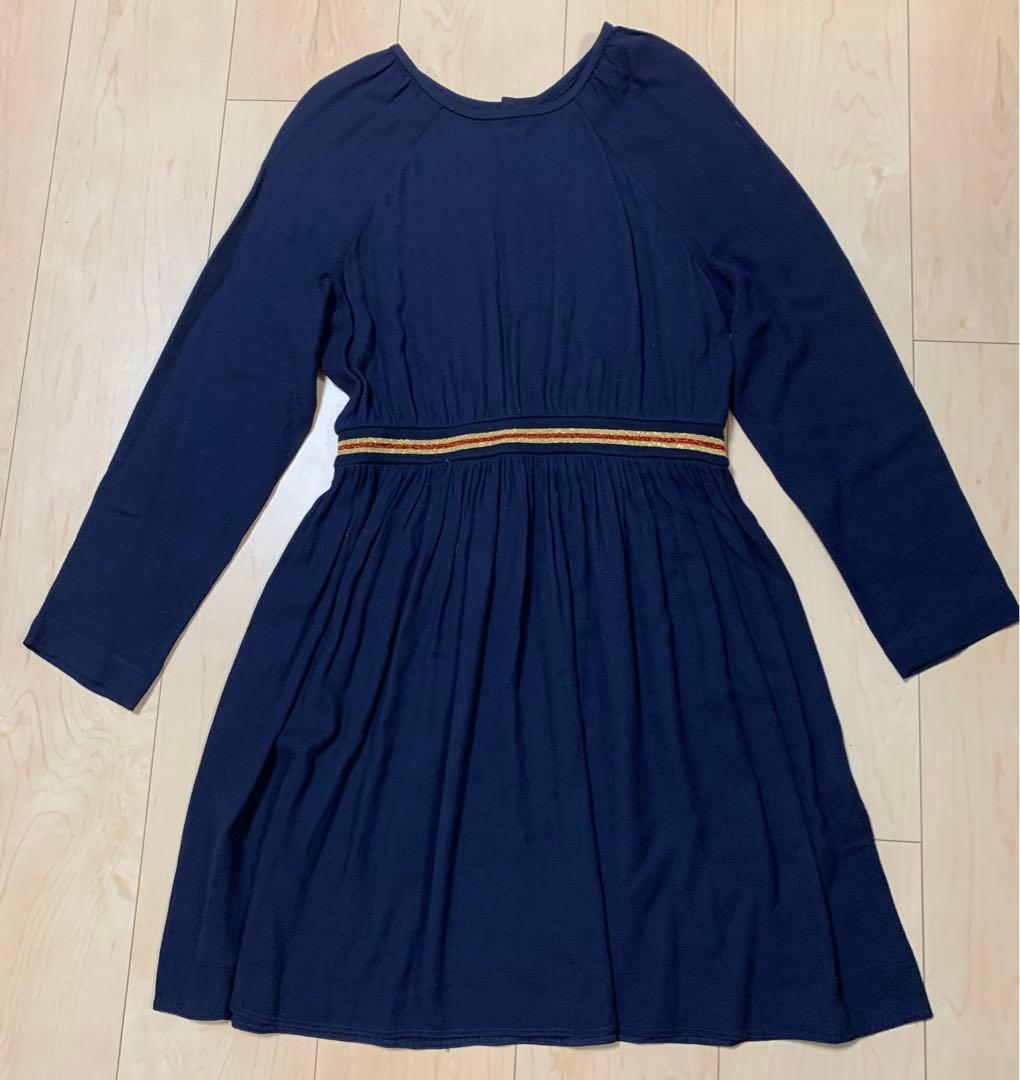 【ボンポワンBonpoint】濃紺ネイビー 長袖 ワンピース 12歳用150㎝