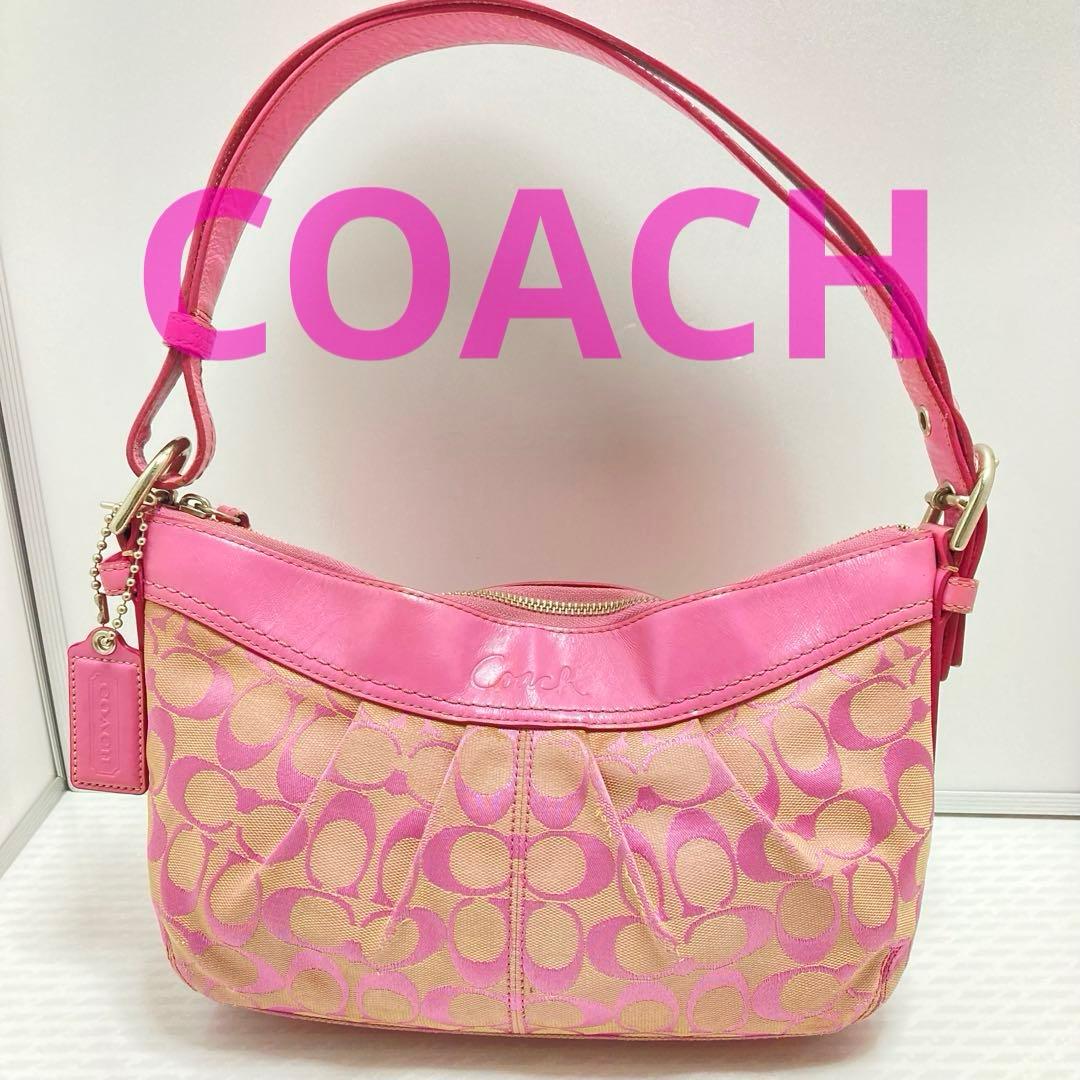 希少色　コーチ　ショルダーバッグ　シグネチャー　キャンバス　ピンク COACH（コーチ） バッグ コーティングキャンバス レザー シグネチャー