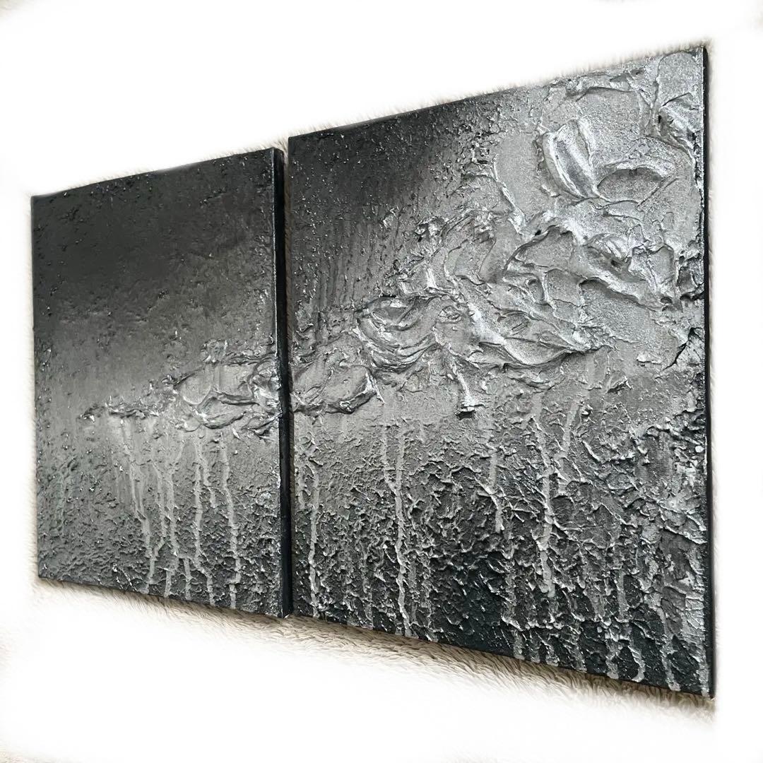 黒×シルバーの荒々しいストリート風テクスチャーアート 2枚組 F3 黒×シルバーの荒々しいストリート風テクスチャーアート 2枚組 F3