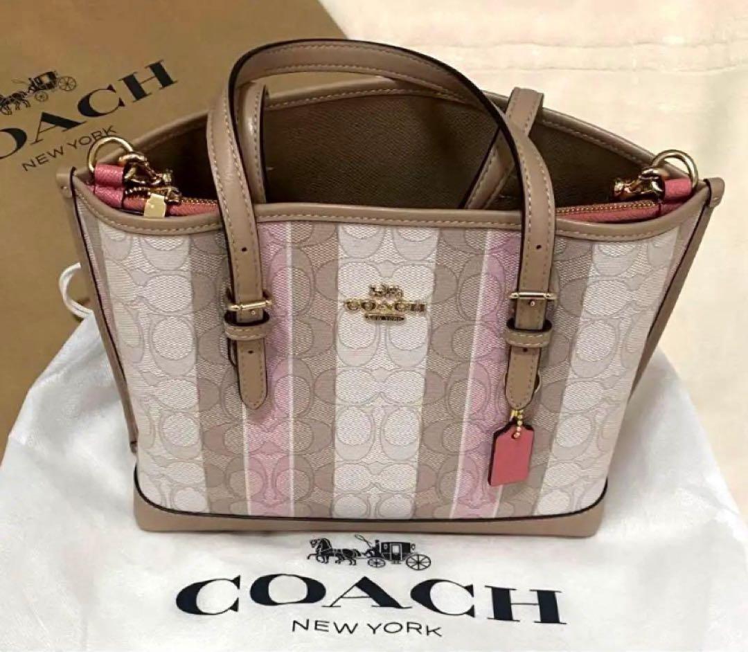 はち coach シグネチャー ジャガード キャンバスストライプバッグ COACH（コーチ） 並行輸入 トートバッグ シグネチャーキャンバス