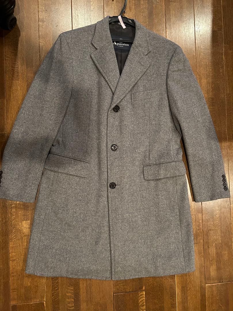 アクアスキュータム カシミヤ＆ウールコート ブラックカシミヤ ステンカラーコート