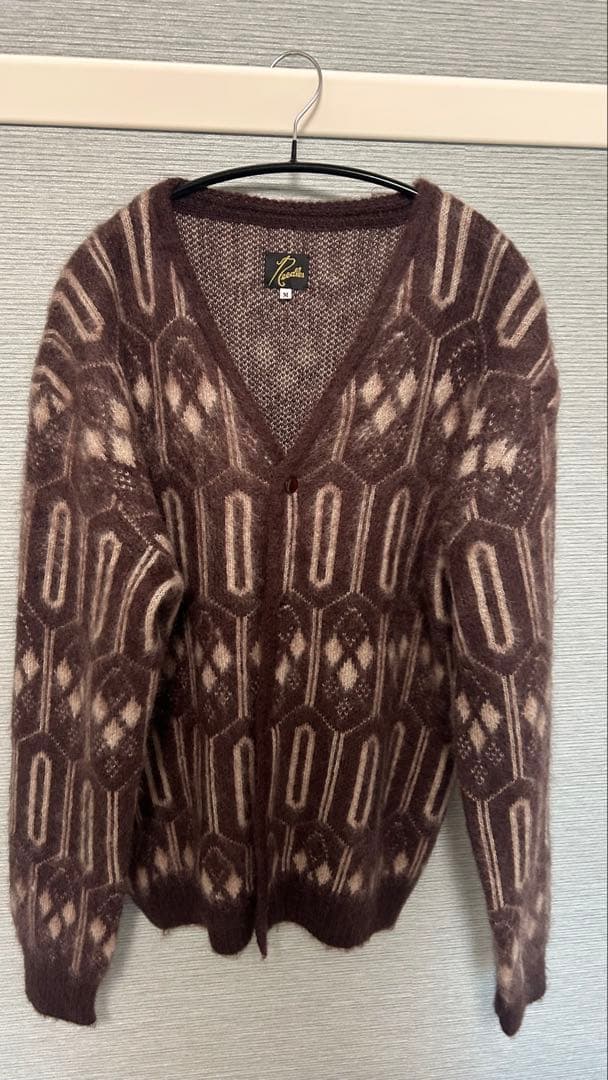 砂*漠様 Needles 幾何学模様 Vネックカーディガン M NEEDLES(ニードルズ)V-Neck Cardigan - Geometric Raschel Lace (SX434