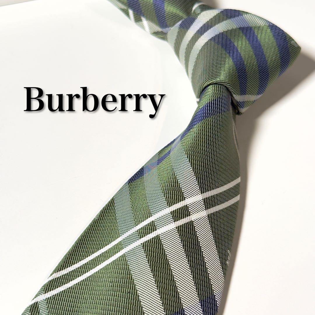 【美品】 Burberry バーバリー チェック柄 グリーン系 ネクタイ 美品】バーバリー ネクタイ ノバチェック シルク100% ホースロゴ 紺 緑