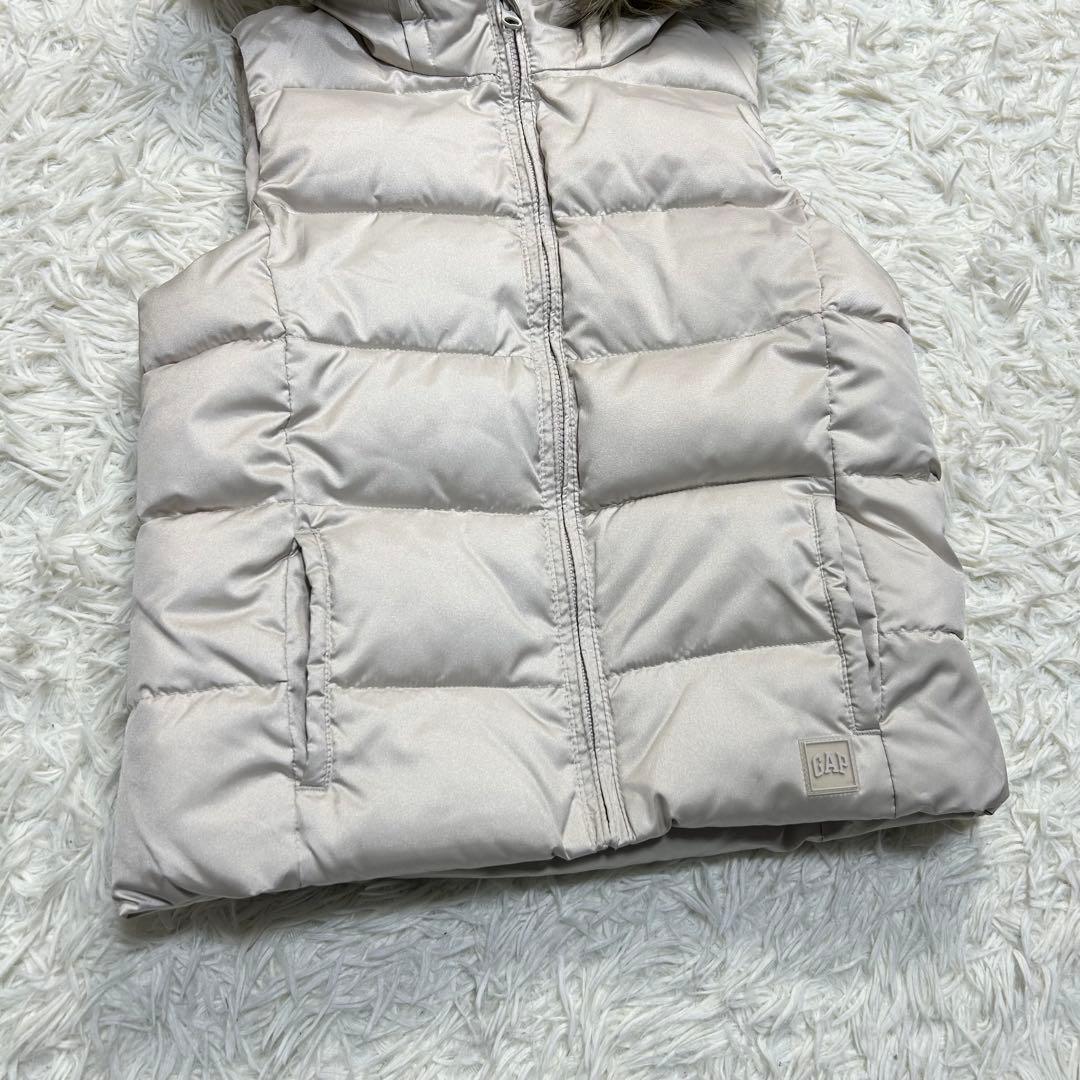 極美品 y2k 平成ギャル ギャップ ダウンベスト 中綿 光沢 ファー 白系