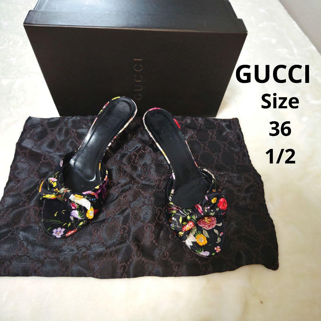 【花柄☆箱付き☆GUCCI】黒　花柄　サンダル　オシャレ　かわいい　361/2 GUCCI（グッチ） GUCCI GG サンダル 408508 G2200 KU200 レディース
