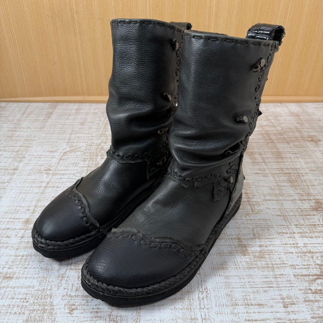 14th Addictionブラックレザー　ブーツ 35 Y2k ブーツ 14th addiction NEO CROSS ZIP BOOTS price ¥77,000 通信販売も承って